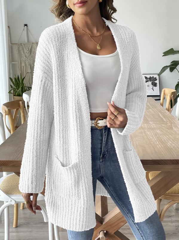 Cardigan damă din velur cu poliester, lungime medie, decolteu în V, mâneci lungi, design colaj