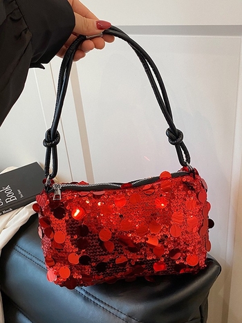 PU crossbody torbica s šljokicama – gradski stil, horizontalni kvadratni oblik, zatvoren otvor, unutarnji džepovi za telefon i ID