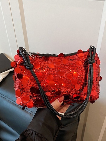 PU crossbody torbica s šljokicama – gradski stil, horizontalni kvadratni oblik, zatvoren otvor, unutarnji džepovi za telefon i ID