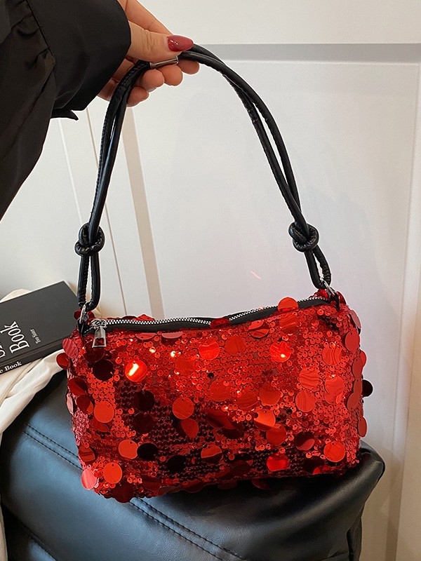 PU crossbody torbica s šljokicama – gradski stil, horizontalni kvadratni oblik, zatvoren otvor, unutarnji džepovi za telefon i ID