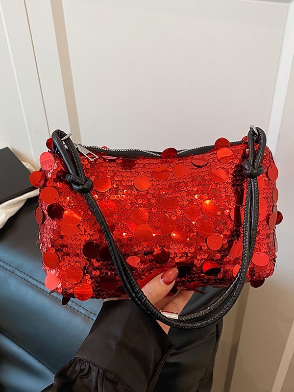 PU crossbody torbica s šljokicama – gradski stil, horizontalni kvadratni oblik, zatvoren otvor, unutarnji džepovi za telefon i ID