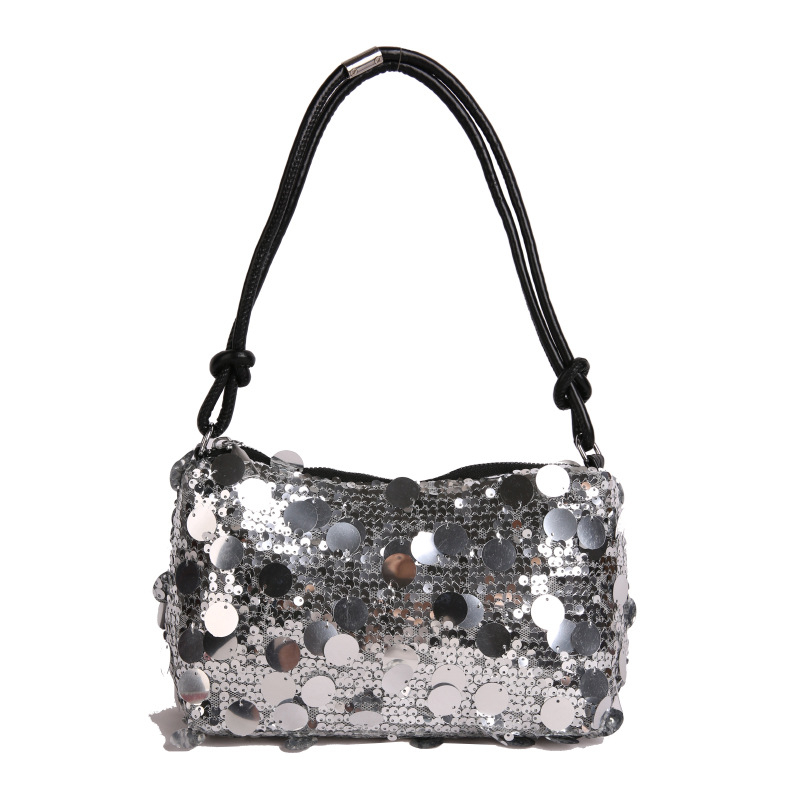 PU crossbody torbica s šljokicama – gradski stil, horizontalni kvadratni oblik, zatvoren otvor, unutarnji džepovi za telefon i ID