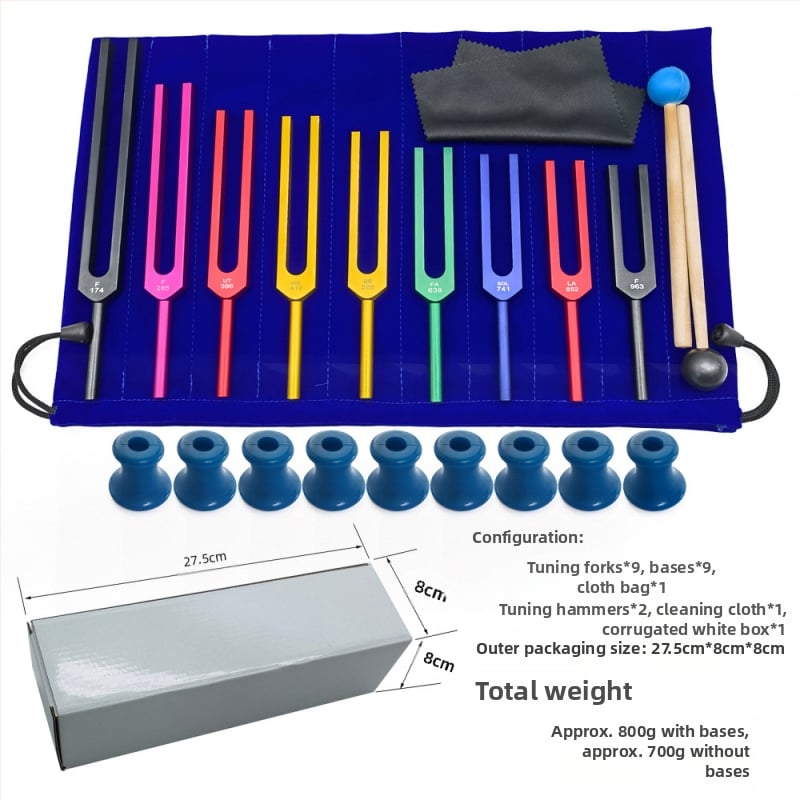 Τονικές βέργες από κράμα αλουμινίου – σετ 9 τεμαχίων, μοντέλο 174Hz-963Hz, εύρος συχνοτήτων 174–963 Hz, συσκευασία λευκή θήκη