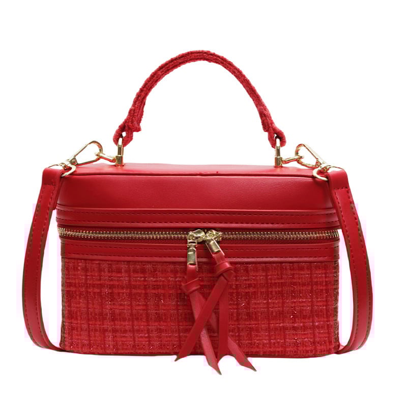 Geantă crossbody unisex, construcție împletită, formă orizontal pătrată, închidere cu fermoar, căptușeală poliester