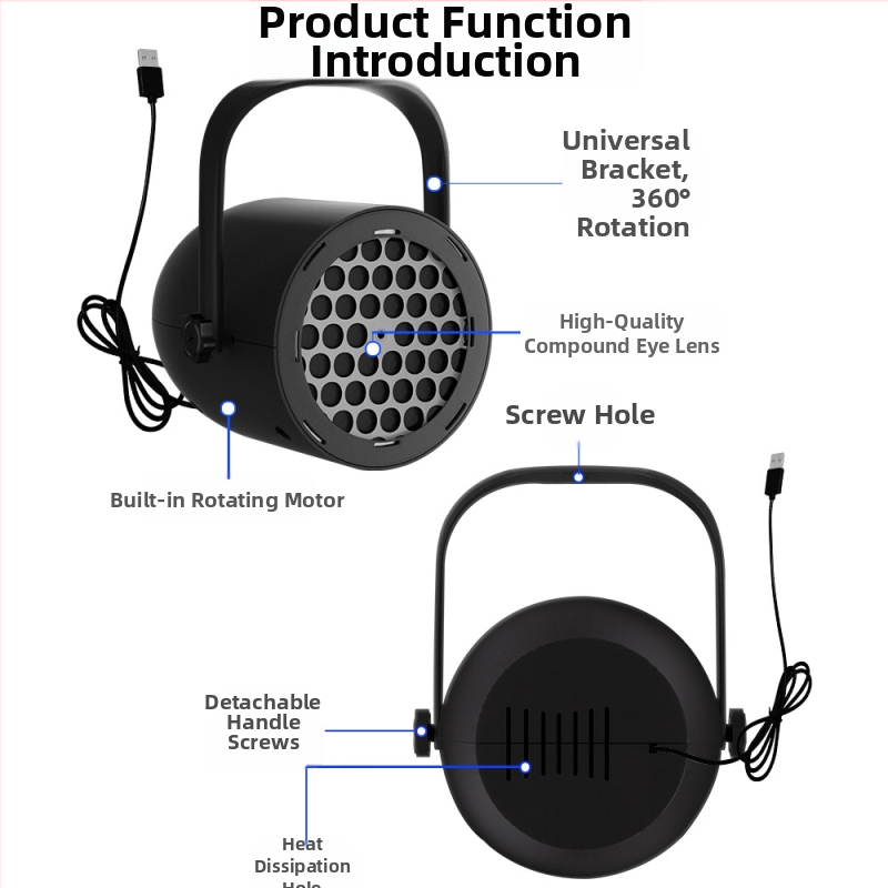 Коледна LED прожекционна снежинка лампа със 16 сцени - USB захранване, висяща украса