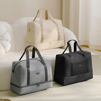 Τσάντα ταξιδιού για αποθήκευση με διαχωρισμό υγρών/ξηρών, σε στυλ τσάντας χεριού, πολυλειτουργική για παπούτσια και καλλυντικά, ύφασμα Shandong Silk