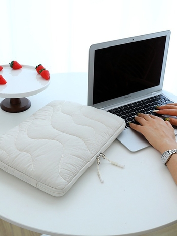 14 colių atspari vandeniui nešiojamojo kompiuterio krepšys, siuvinėtu vandens lašų raštu, lengvas medvilnės ir lino išorė, medvilnės įdėklas, Unisex, Pavasaris 2024