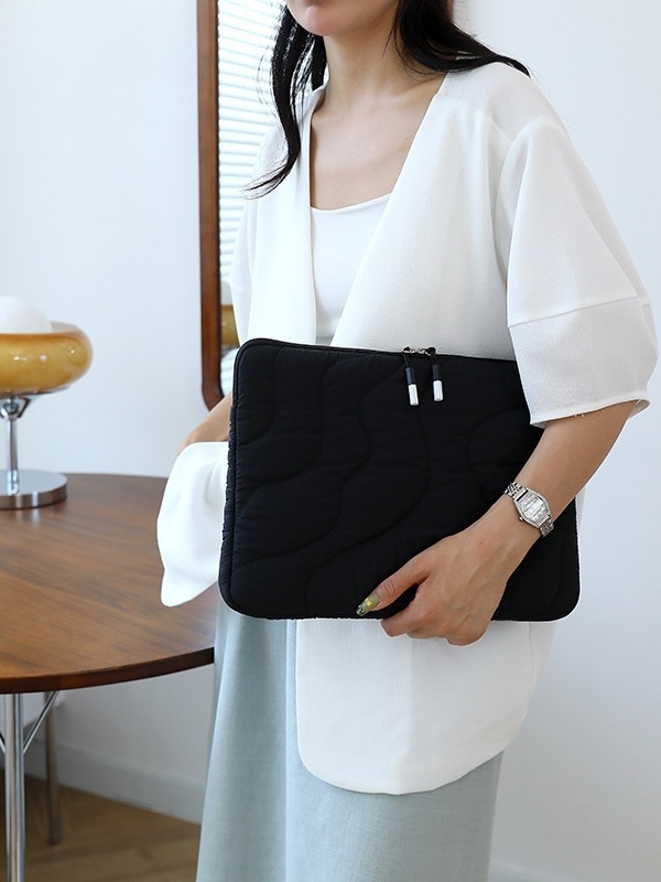 14 colių atspari vandeniui nešiojamojo kompiuterio krepšys, siuvinėtu vandens lašų raštu, lengvas medvilnės ir lino išorė, medvilnės įdėklas, Unisex, Pavasaris 2024