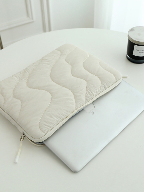 14 colių atspari vandeniui nešiojamojo kompiuterio krepšys, siuvinėtu vandens lašų raštu, lengvas medvilnės ir lino išorė, medvilnės įdėklas, Unisex, Pavasaris 2024