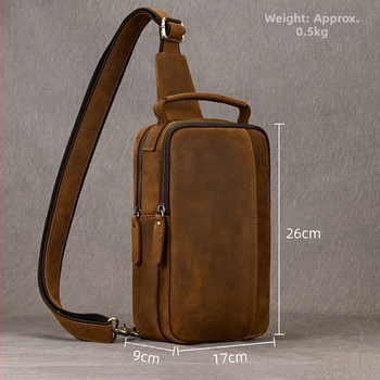 Мъжка Chest Bag – Естествена кожа, Топ слой телешка кожа, Износоустойчива, Модел 9330