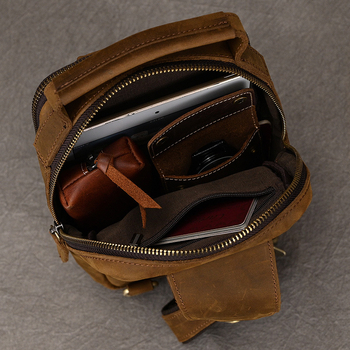 Мъжка Chest Bag – Естествена кожа, Топ слой телешка кожа, Износоустойчива, Модел 9330