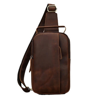 Мъжка Chest Bag – Естествена кожа, Топ слой телешка кожа, Износоустойчива, Модел 9330