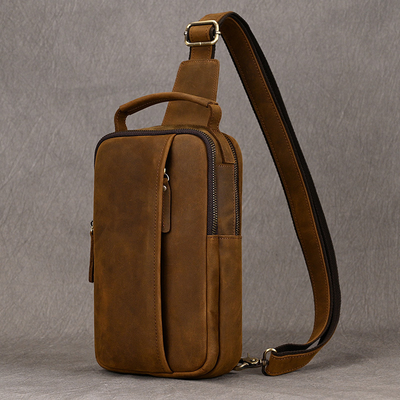 Мъжка Chest Bag – Естествена кожа, Топ слой телешка кожа, Износоустойчива, Модел 9330