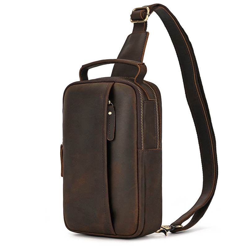 Мъжка Chest Bag – Естествена кожа, Топ слой телешка кожа, Износоустойчива, Модел 9330