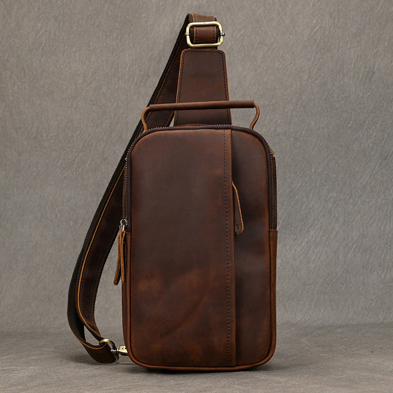 Мъжка Chest Bag – Естествена кожа, Топ слой телешка кожа, Износоустойчива, Модел 9330