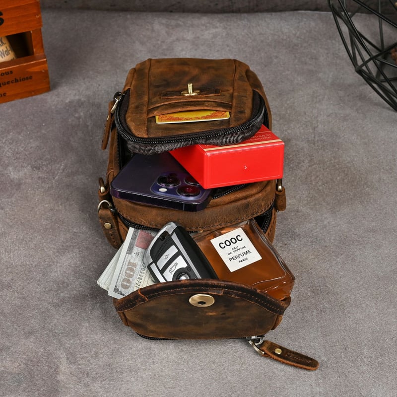 Мъжка чанта за гръдния кош, естествена кожа, телешка кожа, еднотонна, пролет 2024, за ежедневна употреба