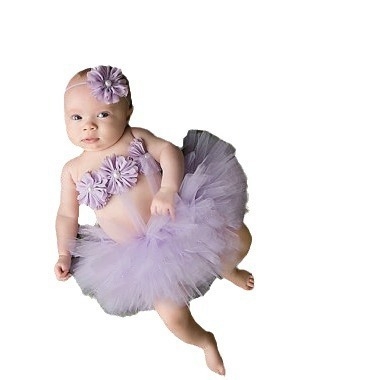 Детско облекло за фотосесия: tutu пола, принцес рокля и украса за глава (три части) – найлон плат, 80% съдържание; подходящо за новородени (0–1 г); детски сценични/танцови дрехи; пролет 2025