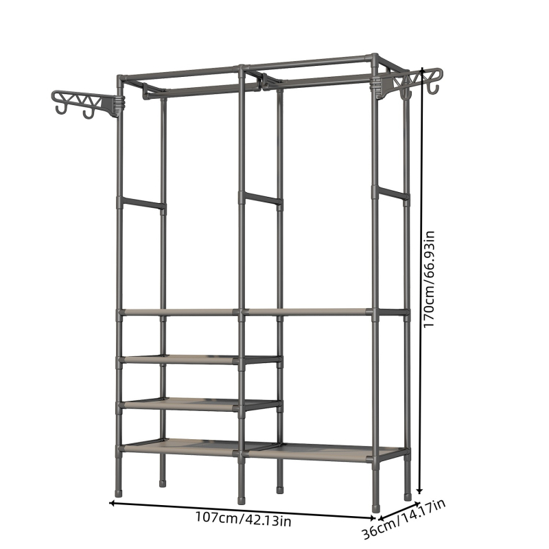Μεταλλική κρεμάστρα ρούχων με διπλή σειρά αποθήκευσης, κατάλληλη για υπνοδωμάτιο, μοντέλο 6602