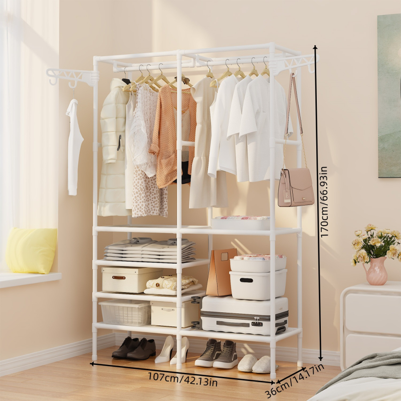 Μεταλλική κρεμάστρα ρούχων με διπλή σειρά αποθήκευσης, κατάλληλη για υπνοδωμάτιο, μοντέλο 6602