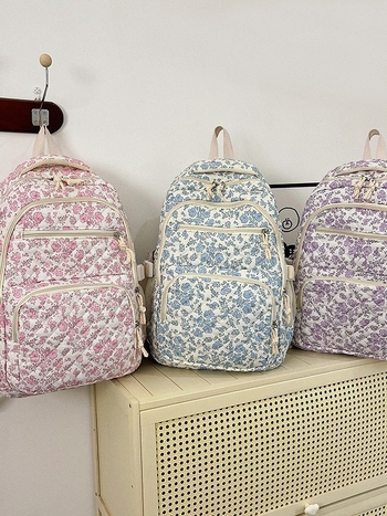 Női virágos kampusz hátizsák nylonból, légáteresztő, ultra könnyű, bővíthető