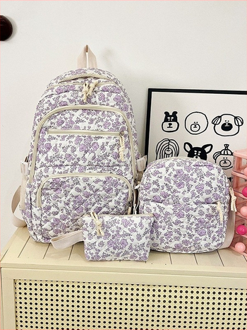 Γυναικεία φλοράλ τσάντα πλάτης για campus, νάιλον, αναπνεύσιμη, εξαιρετικά ελαφριά, επεκτάσιμη