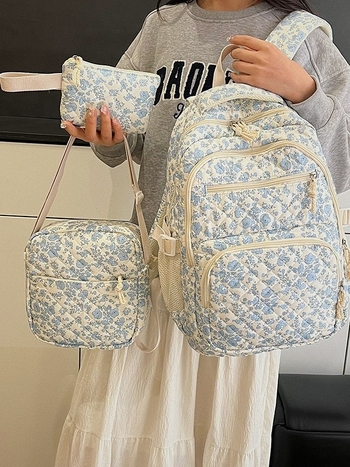 Γυναικεία φλοράλ τσάντα πλάτης για campus, νάιλον, αναπνεύσιμη, εξαιρετικά ελαφριά, επεκτάσιμη