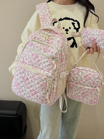 Γυναικεία φλοράλ τσάντα πλάτης για campus, νάιλον, αναπνεύσιμη, εξαιρετικά ελαφριά, επεκτάσιμη