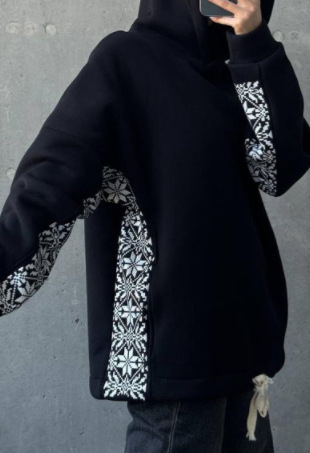 Pulover de damă cu model geometric, croială lejeră, mâneci lungi, guler rotund, grosime medie