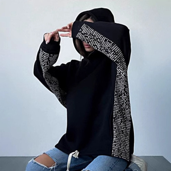 Pulover de damă cu model geometric, croială lejeră, mâneci lungi, guler rotund, grosime medie