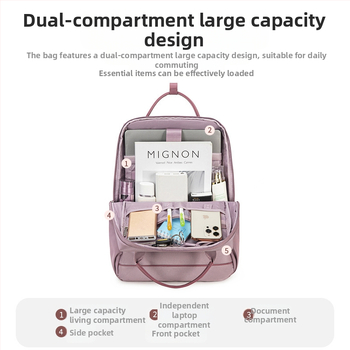 Moterų kuprinė japonų stiliumi, Oxford audinys, vertikalus kvadrato formos, užtrauktuko atidarymas, nešiojamojo kompiuterio kišenė