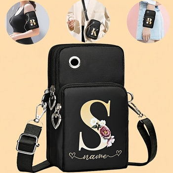 Diagonális keresztpántos telefontáska nylon külsővel, poliészter bélés, cipzáras nyitás, függőleges négyzet alakú forma, egy vállpánttal