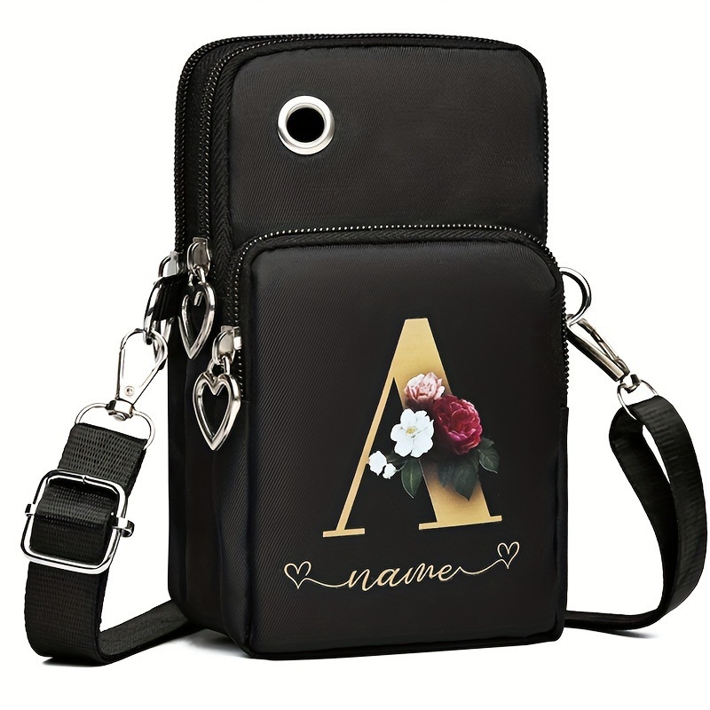 Diagonális keresztpántos telefontáska nylon külsővel, poliészter bélés, cipzáras nyitás, függőleges négyzet alakú forma, egy vállpánttal