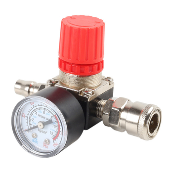 Регулатор на налягането за въздушен компресор с манометър, 120 PSI, три отвора, квадратно метално тяло, превключвател, немски стил