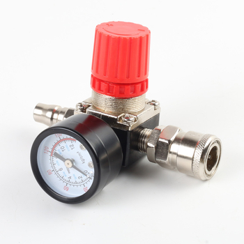 Регулатор на налягането за въздушен компресор с манометър, 120 PSI, три отвора, квадратно метално тяло, превключвател, немски стил