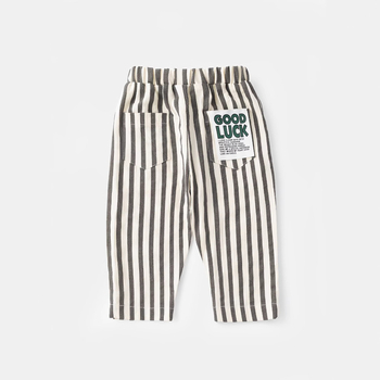 Παιδικά παντελόνια με ρίγες, κορεατικό στυλ, βαμβάκι 95%, μεσαία μέση, unisex, μπροστινές και πίσω τσέπες, για άνοιξη και φθινόπωρο