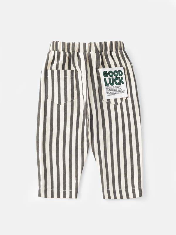 Vaikiškos dryžuotos kelnes korejiečių stiliaus, 95% medvilnė, vidurio juosmens, unisex, priekinės ir užpakalinės kišenės, pavasario–rudens sezonui