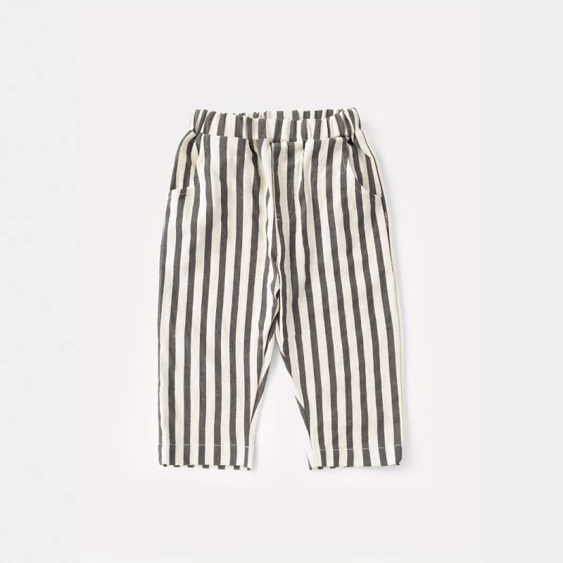 Vaikiškos dryžuotos kelnes korejiečių stiliaus, 95% medvilnė, vidurio juosmens, unisex, priekinės ir užpakalinės kišenės, pavasario–rudens sezonui