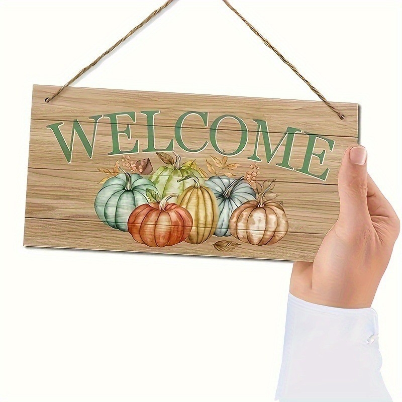 Ξύλινο σήμα πόρτας με φθινοπωρινή κολοκύθα, ποιμενικό στυλ, κρεμαστό διακοσμητικό τοίχου, εκτύπωση