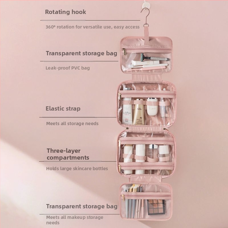 Chi weng Φορητή τσάντα καλλυντικών για γυναίκες, κρεμάμενη για ταξίδι με χώρο για κοσμήματα, πολυεστέρας