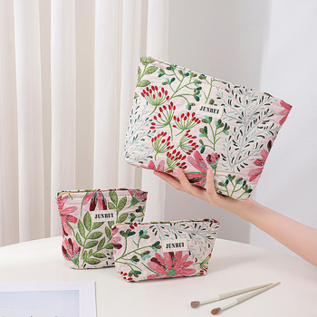 Чанта за козметика, Инста-стил, голям капацитет (материал: плат, флорален модел, подплата от платно, унисекс дизайн)