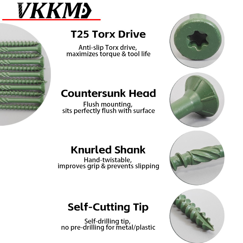 Самонарезни дървени винтове, потъваща шестостенна глава, обикновена въглеродна стомана, класа 4.8, без покритие