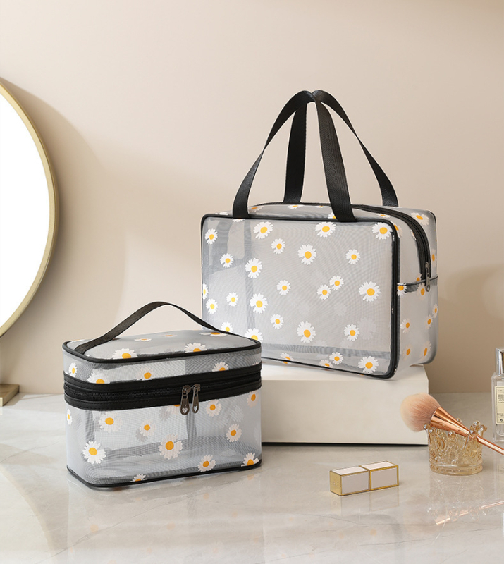 Kozmetikai neszesszer nylon háló konstrukcióval, kocka alak, nagy kapacitás, modell 7991