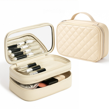 Лека PU козметична чанта с каре принт, подплата от полиестер, разширяема пътна чанта за тоалетни, унисекс