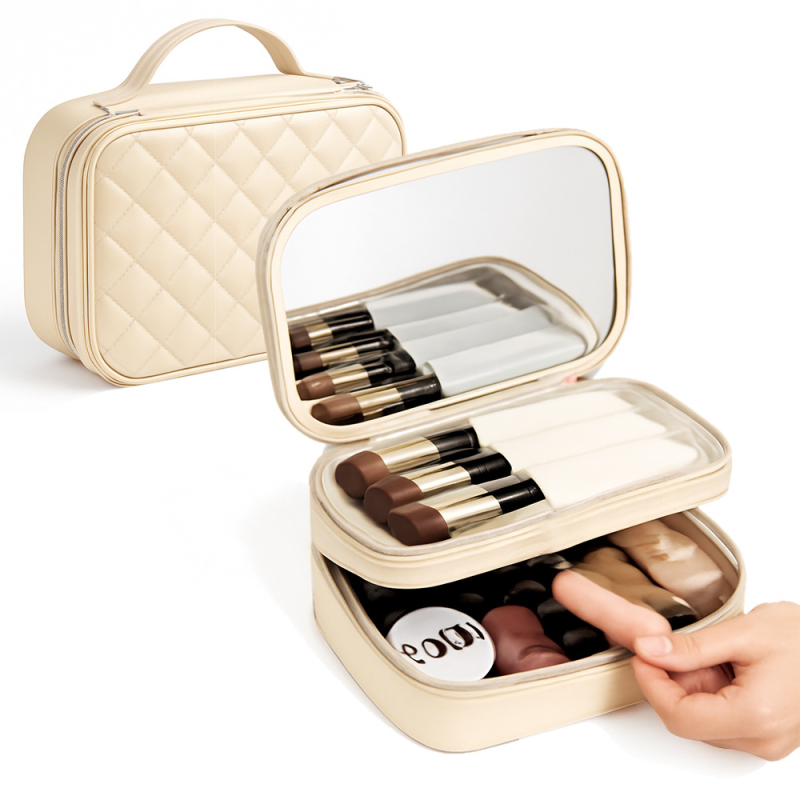 PU kozmetikai táska kockás mintával, poliészter bélés, bővíthető utazótáska uniszex használatra