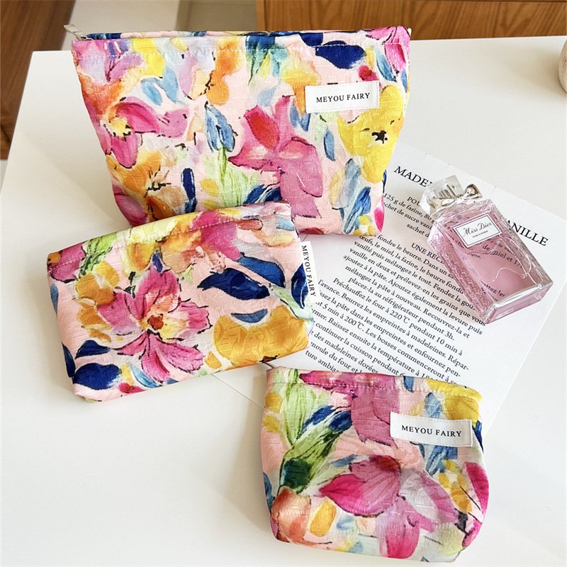 Geantă de cosmetice cu imprimeu floral, poliester, căptușeală din pânză, unisex, pregătită pentru depozitare