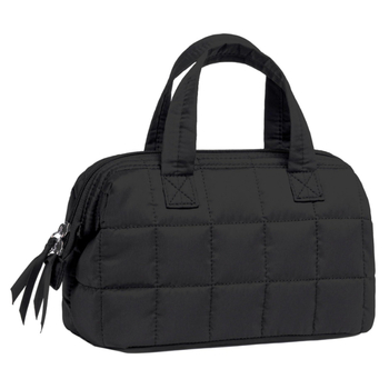 Geantă de toaletă din nylon, personalizată, cu fermoar de deschidere, formă orizontală pătrată, buzunar interior cu fermoar, model grilă reliefată