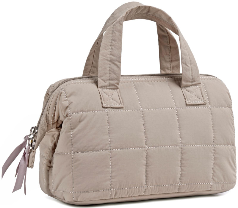 Geantă de toaletă din nylon, personalizată, cu fermoar de deschidere, formă orizontală pătrată, buzunar interior cu fermoar, model grilă reliefată