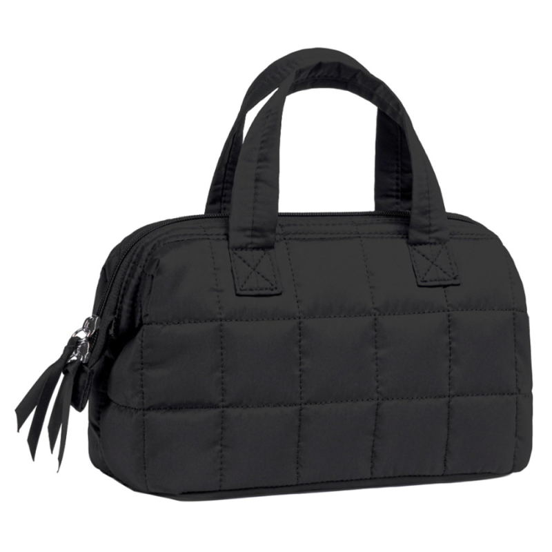 Geantă de toaletă din nylon, personalizată, cu fermoar de deschidere, formă orizontală pătrată, buzunar interior cu fermoar, model grilă reliefată