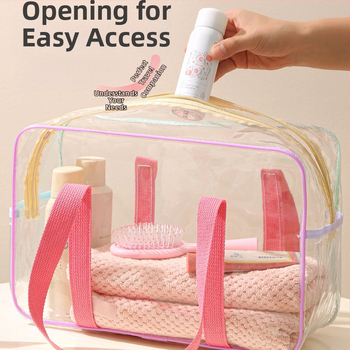 PVC διαφανής τσάντα παραλίας, σε στυλ Ins, χέρι-χειρός, αδιάβροχη, αποθήκευση για ταξίδια και μακιγιάζ, μεγάλη χωρητικότητα