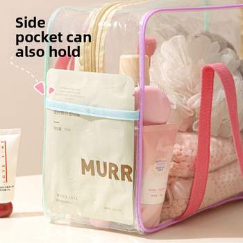 PVC διαφανής τσάντα παραλίας, σε στυλ Ins, χέρι-χειρός, αδιάβροχη, αποθήκευση για ταξίδια και μακιγιάζ, μεγάλη χωρητικότητα